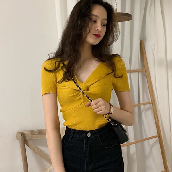 

solid color women t shirt new fashion clothes for ladies summer v-neck tshirt harajuku streetwear, White