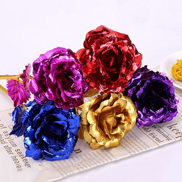 

creative craft foil valentine rose girl favor colorful plating golden flower wedding party decor gift artificial flowers dh0667 t03