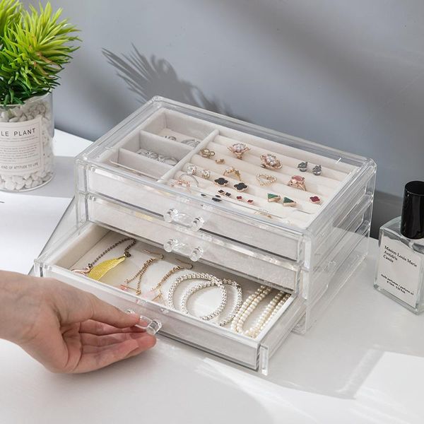 

multilayer jewelry organizer box transparent plastic jewerly box organizer for rings/necklace/watches c19010501, Black;white