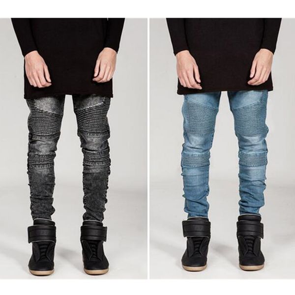 

fashion new mens skinny jeans runway slim elastic jeans denim hiphop pants washed, Blue