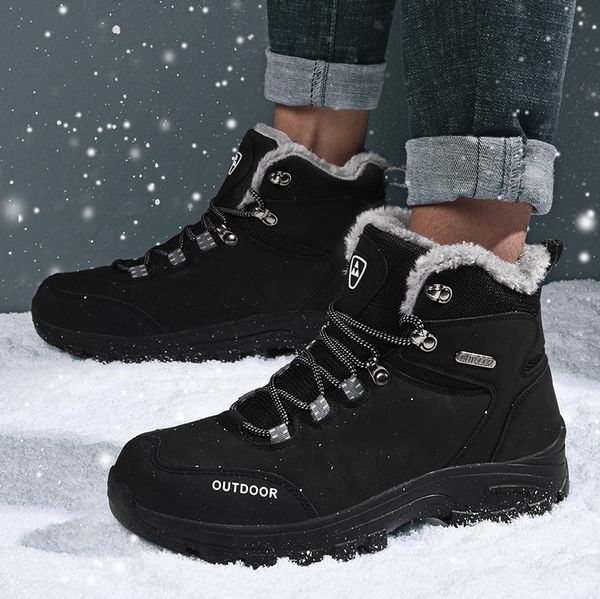 

fashion winter shoes men boots outdoor warm snow boots ankle flat anti-skid safety shoes zapatos de hombre, Black