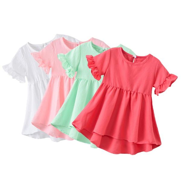 

summer dresses girls casual clothes solid flare sleeve toddler girl summer dresses for kids girl dresse children vestido 1-6y, Red;yellow