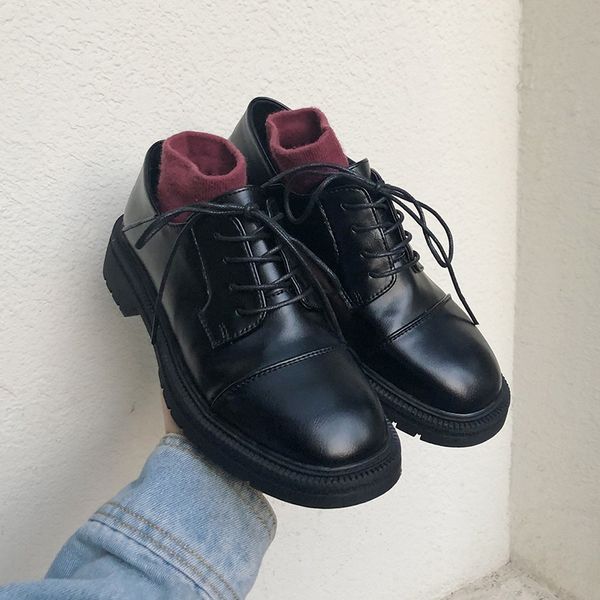

shoes woman flats women's heels british style oxfords casual female sneakers round toe dress on heels preppy black