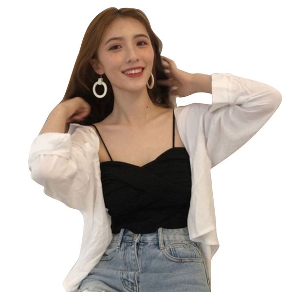 

women spaghetti solid color vintage wrinkle crop tank for summer js26, White