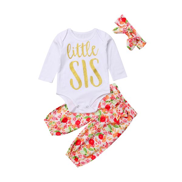 

3pcs pudcoco 2019 new newborn baby girls little sister romper pants outfits clothes 0-24m, Pink;blue