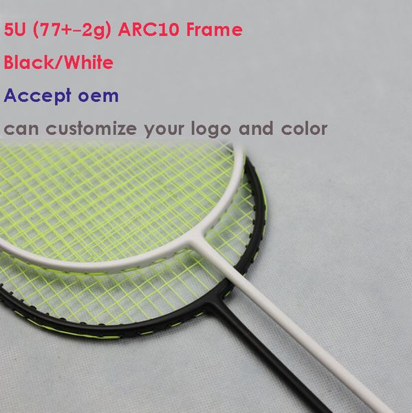 

new arrival arc10 5u 77g super light badminton racket 100% carbon black/white badminton racquet traning racket