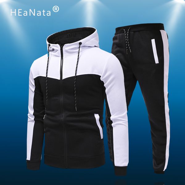 

new fashion men sport set zipper hoodies+pants sets male tracksuit men's running slim fit sportswear male brand sweat shirts, Black;blue