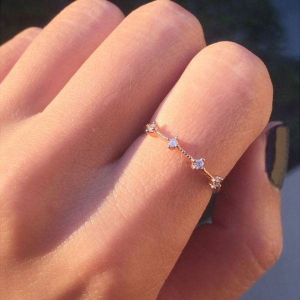 

januarysnow new fashion gold color color ring for women engagement anniversary party rhinestone round wedding bands simple jewelry sale, Silver