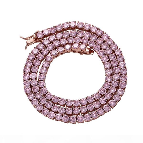 

розовый циркон copper tennis chain one row ожерелье hip hop bling bling ювелирные изделия cz теннис цепи iced out, Silver