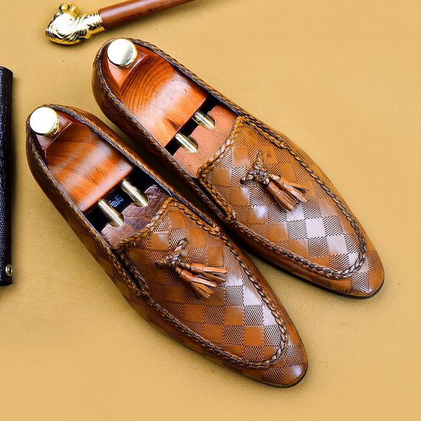 

elegant designer genuine leather formal dress men's shoes pointed toe slip on comfortable casual banquet modern loafers as172, Black