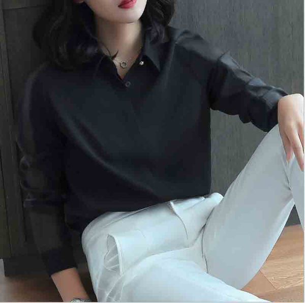 

2019 spring new korean shirt female long sleeve large size chiffon loose design shirt foreign style professional shirt, White