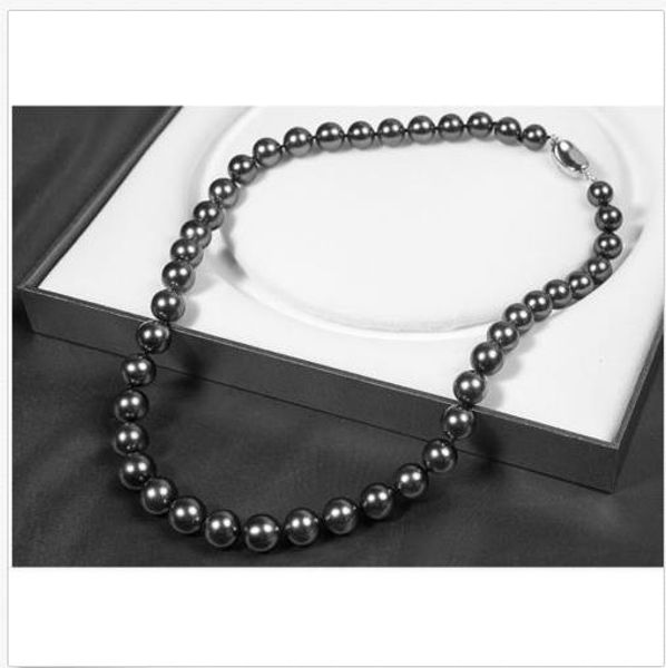 

mmm stunning 10-11mm tahitian round black pearl necklace 18inch 925s, Silver