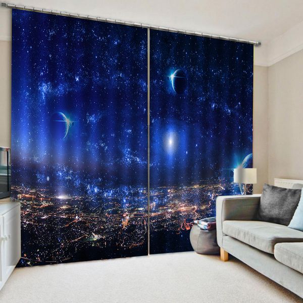 

custom curtain night scene blue sky curtains 3d curtains new window balcony thickened windshield blackout curtains