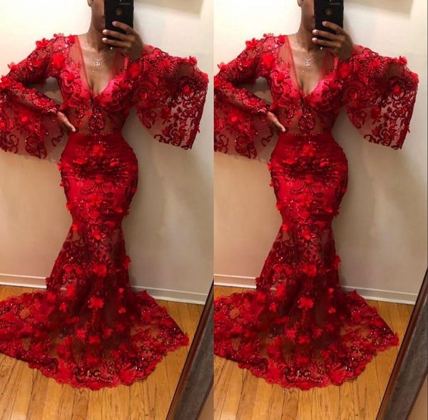 

элегантный sequined красные черные девушки русалка платья выпускного вечера 2020 глубокий v шеи длинным рукавом sequines пром платья вечерне, Black