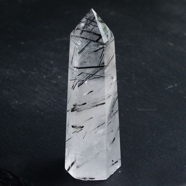

natural rare black tourmaline crystal point hexagonal column mineral ornament magic repair healing wand home decoration decoration
