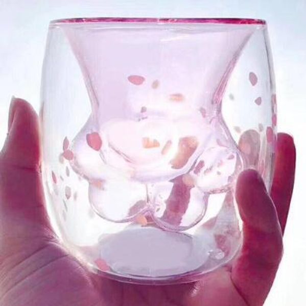 

2019new cute cat claw glass mugs cup cartoon coffee milk mugs cup double layer glass tea cup for starbucks girl gifts drop shippingsui0001