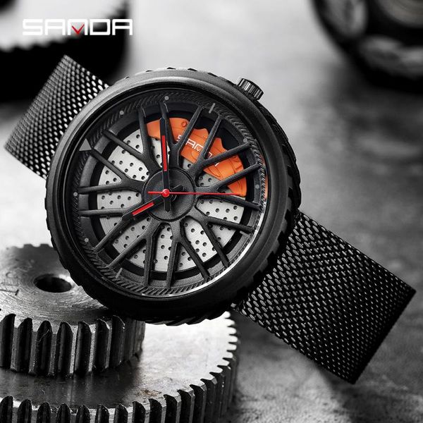 

sanda wrist watch men watches fashion casual style wristwatches male quartz watch racing wheel dial men clock, Slivery;brown