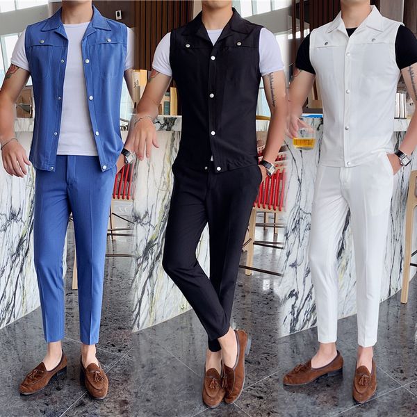 

мужская весна и лето английского чистый цвета девять очков рукавов костюм брюки для двухсекционного ma3 jia3 брюки костюма, White;black