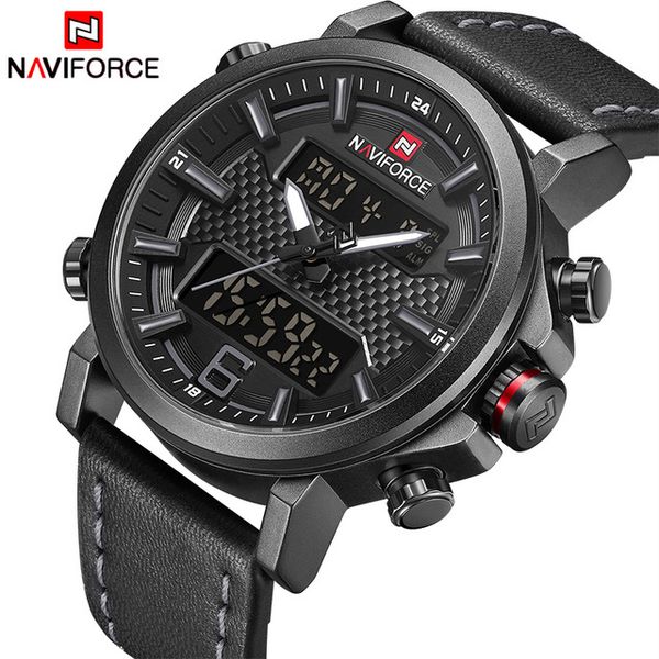 

new naviforce men watches fashion sport men leather waterproof quartz watches male date led analog clock relogio masculino, Slivery;brown