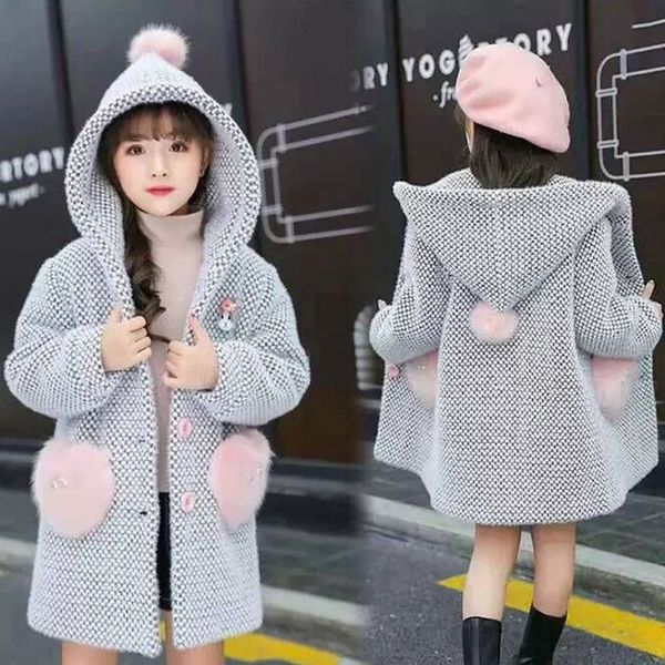 

New Fashion Girls Autumn Winter Clothes Children Woolen for Baby Boys Outerwear Girls Coats, Gray