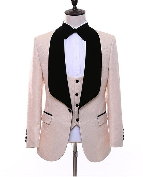Gravando Noivo Smoking Champagne Groomsman Casamento Terno Preto de Veludo Lapela Moda Masculina Business Prom Blazer Jacket (Jacket + Pants + Tie + Vest) 16