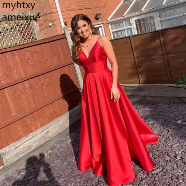 

custom event simple red olus size prom dress spaghetti straps v-neck satin 2019 formal party gowns a-line dress elegant, White;black