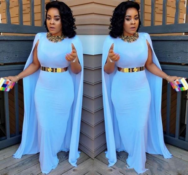 

2019 light blue plus size evening dresses with cape sheath floor length prom gowns aso ebi south african women formal party dresses, Black;red