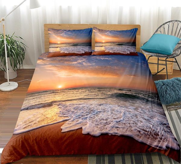 

3d sunset coast beach bedding set ocean tide duvet cover set for teen home textiles bedclothes king size dropship 3pcs