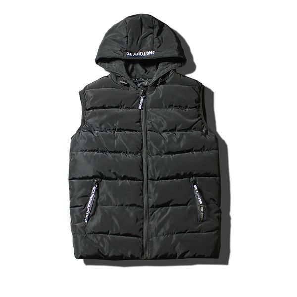 

brand mens jacket sleeveless vest male cotton-padded vest men winter fashion casual coats men's hood waistcoats qt77, Black;white
