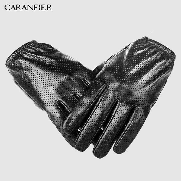 

caranfier genuine leather gloves mens winter touch-screen sheepskin male glove breathable mesh driving car short thin men gloves, Blue;gray