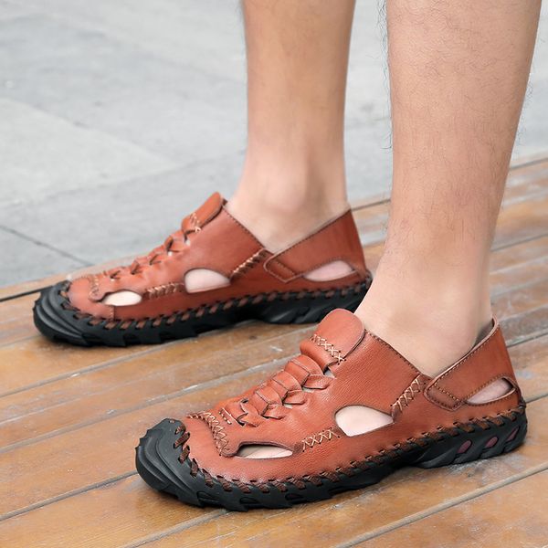 

fashion summer men sandals breathable beach sandals men handmade sewing outdoor casual walking shoes male zapatos de hombre, Black