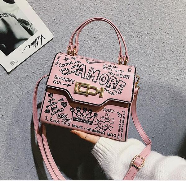 

2020 designer fashion graffiti women handbag pu leather small flap bag luxury crossbody bag for women evening clutch purse