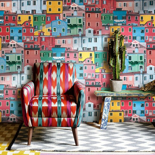 

3d european italian town color house wallpaper renovate clothing store cafe children's playground household walls pvc wall paper
