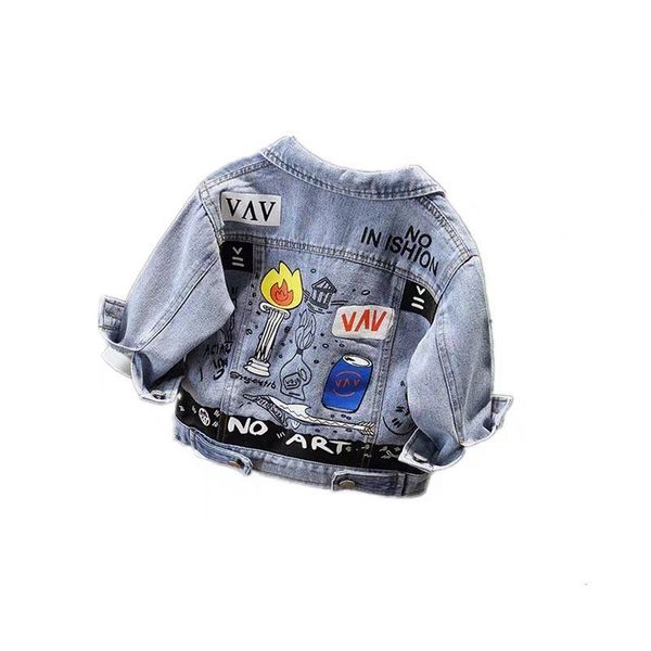 

boys girls denim jacket children embroidered wing coats boys fashion hooded denim girls long sleeve cartoon print outerwear, Blue;gray