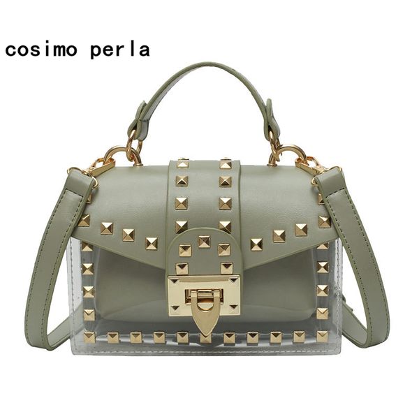 

2019 small messenger bags for women clear jelly pvc clutch flap bag rivet shoulder bag summer fashion designer handbag purse