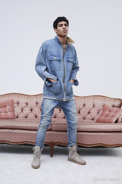

mens fog washed vintage ripped jeans with zippers male high street slim denim pencil pants casual trousers, Blue