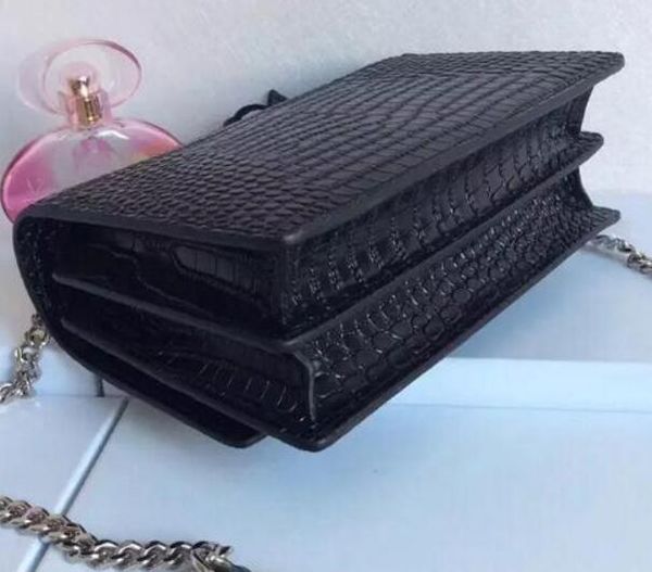 

real leather handbags womens new designer saint Crocodile Pattern Cowhide Silver chain Genuine Leather Luxury crossbody shoulder bag