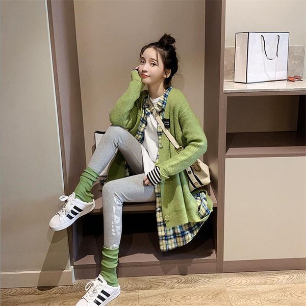 

2019 new cardigan women green sweater autumn winter long sleeve knitted cardigans female single breasted tricot top, White
