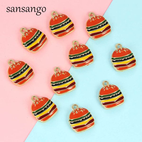 

10pcs/lot diy fashion jewelry making finding accessories zinc alloy enamel charms burger fries pizza necklace pendants, Bronze;silver