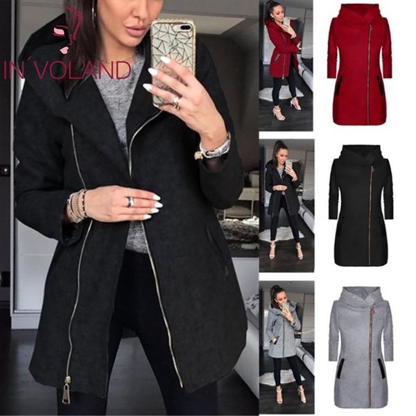 

winter jacket women new fashion women casual hooded oblique zipper pocket solid warm female long coat clothes, Tan;black