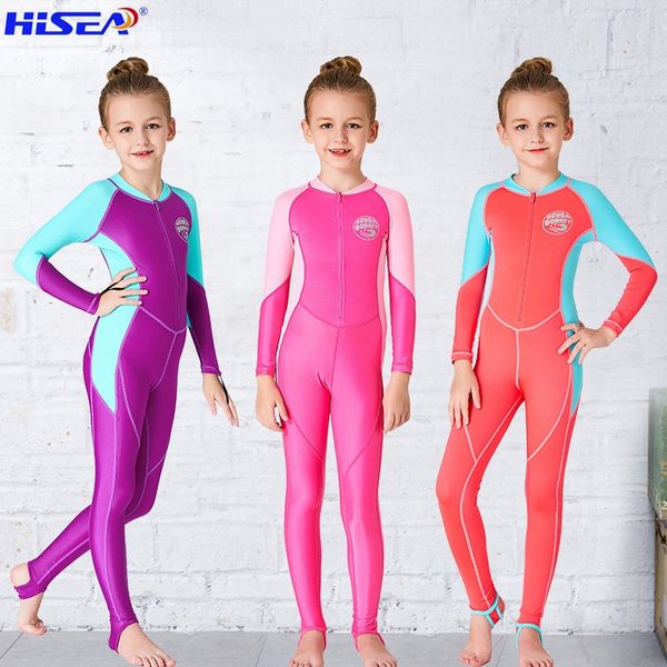 

hisea children's swim professional rash guards jumpsuits elasticity girls rashguard swimwear surf kids diving sunscreen swimsuit