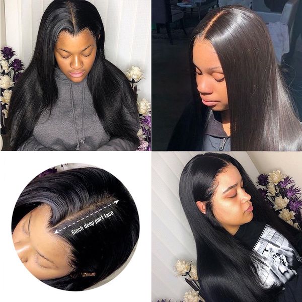 

13x6 фронта шнурка человеческих волос парики straight pre щипковых hairline волос младенца бразильская длинные человеческих волос glueless п, Black