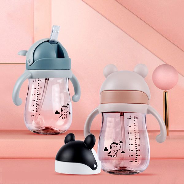 

kids children cute bpa school drinking water straw bottle straw sippy baby cup with handle240ml/300ml