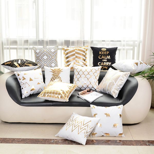 

luxury gold pillow case bronzing white black cotton pillowcases geometry letter pillowcase bedroom home decorative pillows capa