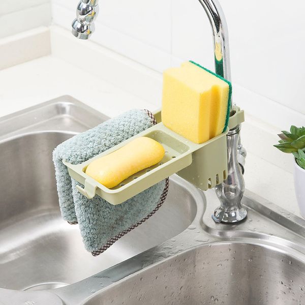 

drain rack water faucet sink sponge soap rag storage shelf holder home kitchen tool adjustable lb88
