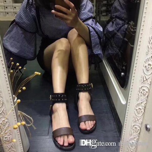 

stylish luxury designer style patent leather women's unique alphabet sandals shoes flat figure buckle women's san, Black