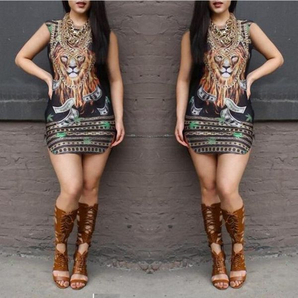 

2020 harajuku style women's ladies print fashion sleeveless short sleeve nightclub short dress summer slim fit elastic, Black;gray
