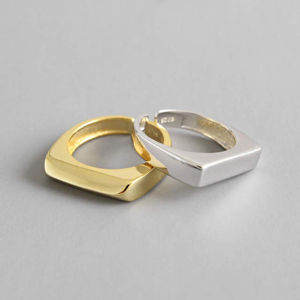 

cluster rings glossy rectangle sterling 925 silver geometric simple charm korea for women girls elegant jewelry gift, Golden;silver