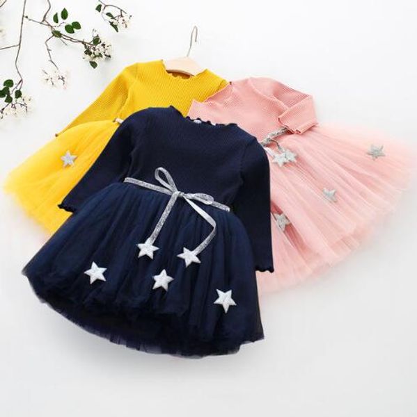 

2019 new 3-8years girls dress pentagram princess brand girl clothes children clothing fancy style casual autumn dresses xf120