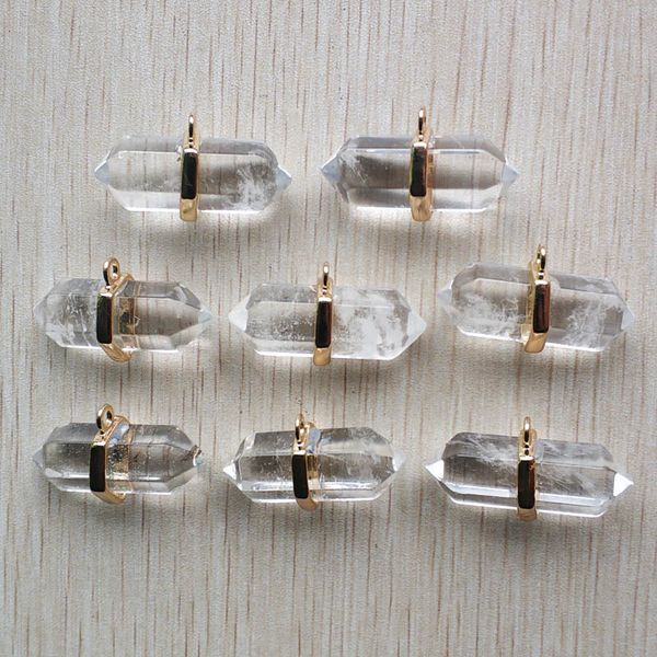 

wholesale 8pcs/lot 2019 trendy natural crystal pillar shape point chakra charms pendants for jewelry making ing, Silver